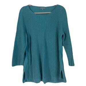 Habitat V-Neck Ribbed Sweater, 3/4 Sleeves, Turquoise Color, Size L
